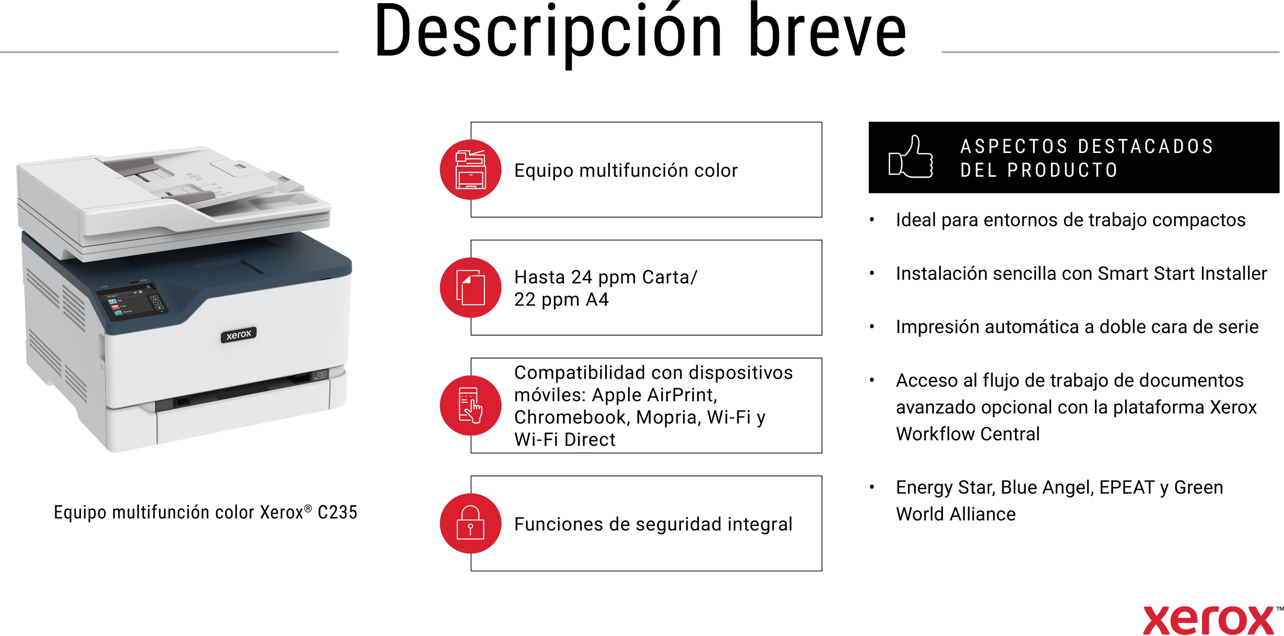 Xerox C235 A4 22 ppm Inalámbrica Copia/impresión/e