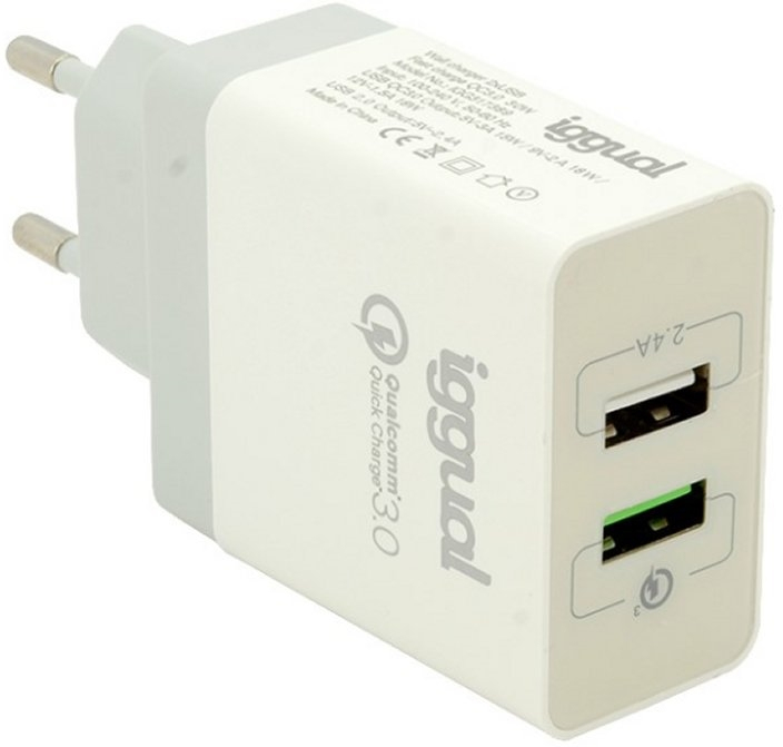 iggual iggual Cargador 2xUSB carga rápida QC3.0 30W