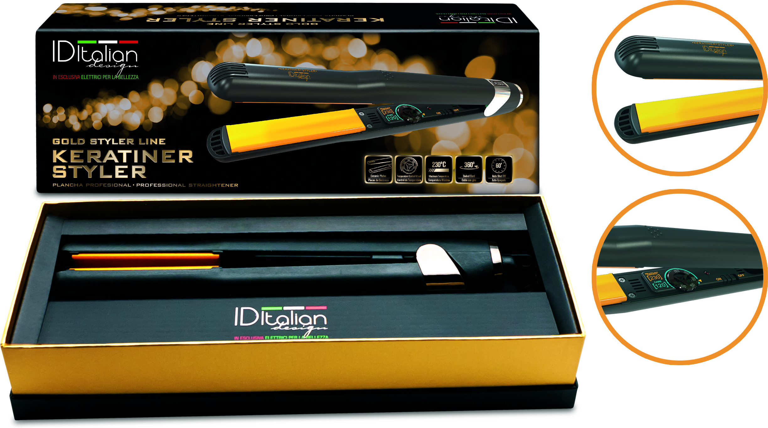 ID Italian design PLANCHA GOLD STYLER KERATINER STYLER