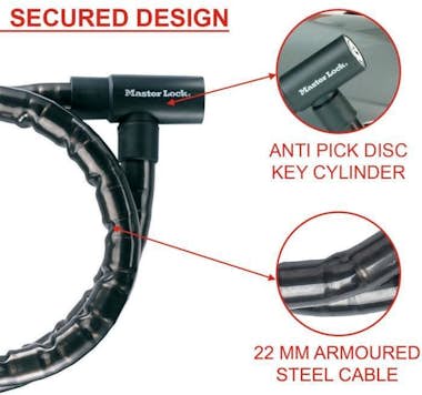 Master Lock Candado de cable con llave de acero de 1,2 m x 22
