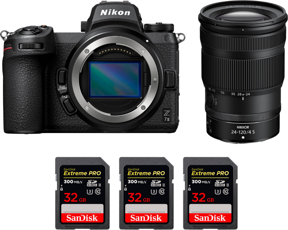 Nikon Z7 II + Z 24-120mm f/4 S + 3 SanDisk 32GB Extreme