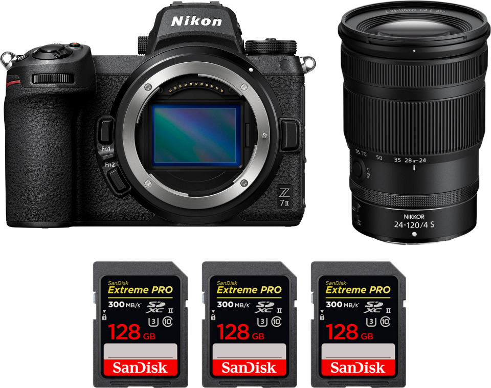 Nikon Z7 II + Z 24-120mm f/4 S + 3 SanDisk 128GB Extreme