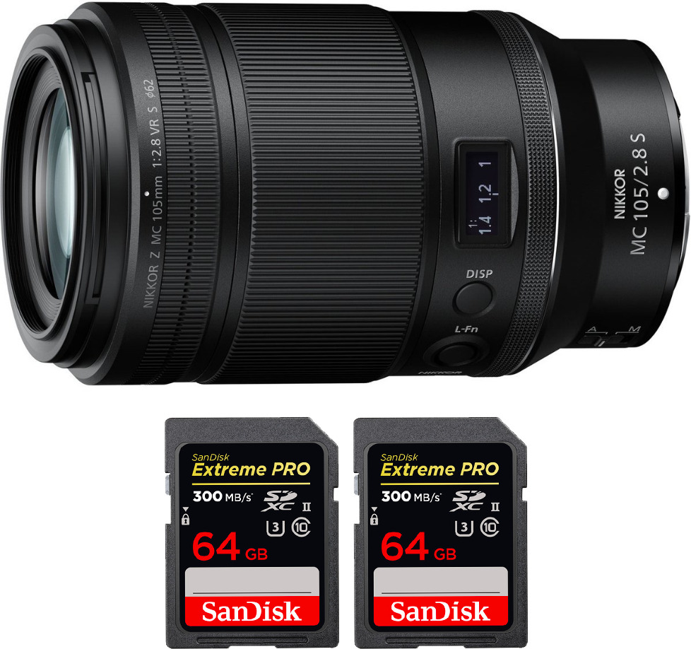 Nikon Z MC 105mm f/2.8 VR S Macro + 2 SanDisk 64GB UHS-I