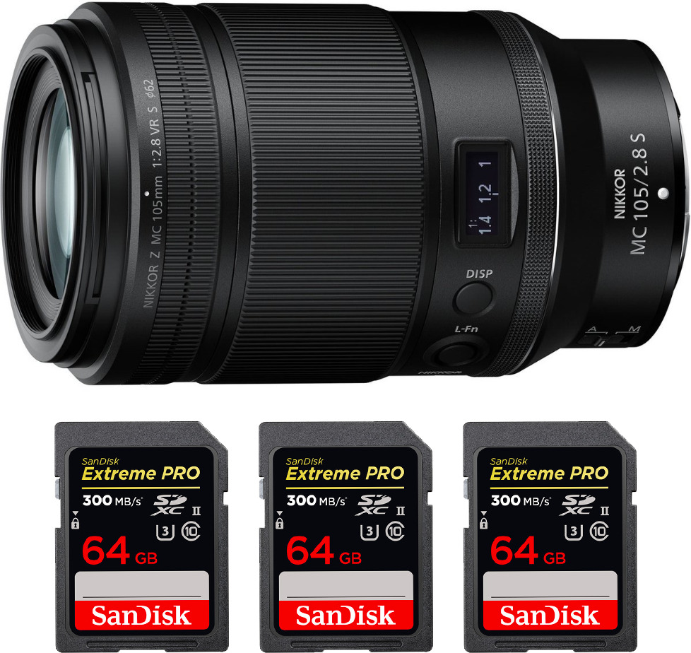 Nikon Z MC 105mm f/2.8 VR S Macro + 3 SanDisk 64GB UHS-I