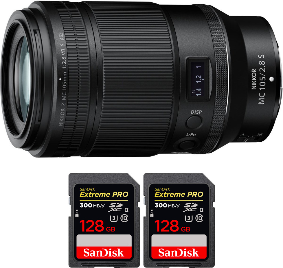 Nikon Z MC 105mm f/2.8 VR S Macro + 2 SanDisk 128GB UHS-