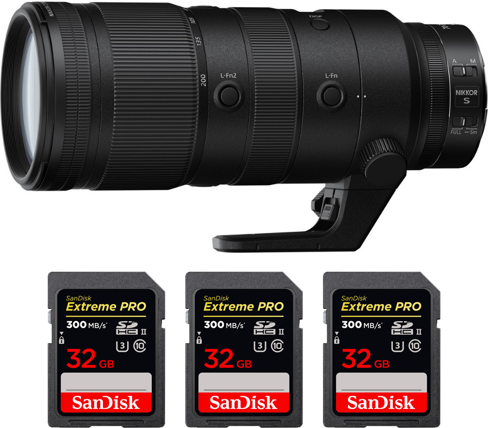 Nikon Z 70-200mm f/2.8 VR S + 3 SanDisk 32GB UHS-II 300