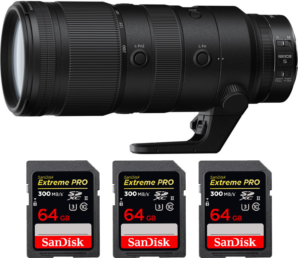 Nikon Z 70-200mm f/2.8 VR S + 3 SanDisk 64GB UHS-II 300