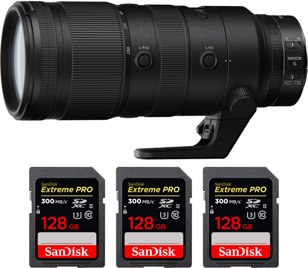 Nikon Z 70-200mm f/2.8 VR S + 3 SanDisk 128GB UHS-II 300