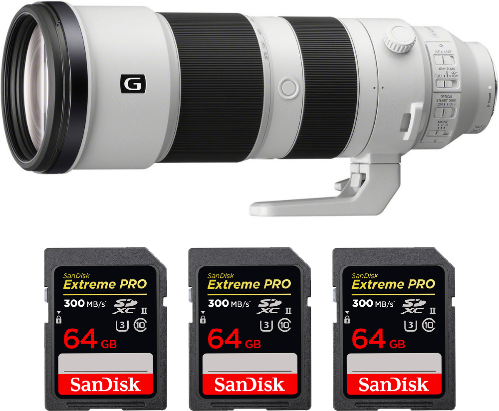 Sony FE 200-600mm f/5.6-6.3 G OSS + 3 SanDisk 64GB Extr