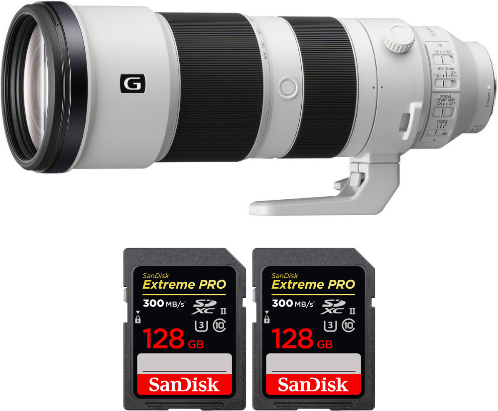 Sony FE 200-600mm f/5.6-6.3 G OSS + 2 SanDisk 128GB Ext