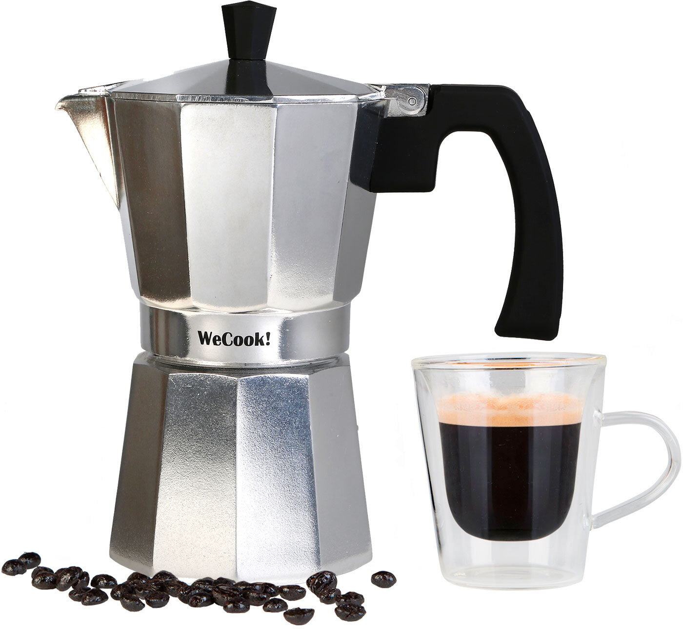 Wecook Paola Cafetera italiana aluminio 12 tazas junta silicona seguridad gas plata 9 apta todas cocinas de express