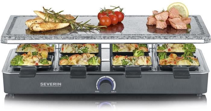 Severin Raclette Con piedra natural parrilla reversible superficie de y 8 sartenes antiadherentes personas 1400 w negro 2372