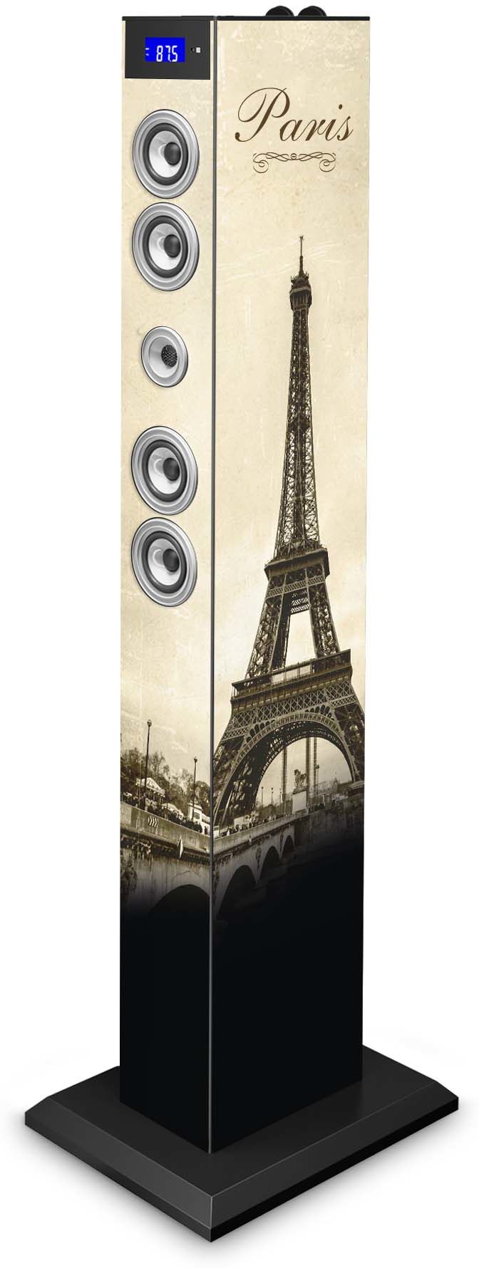 Altavoz Bluetooth Torre eiffel 60w modo ecualizador base de carga bigben interactive tw6 sonido diseño paris multicolor ben altavoces acoplamiento tw6parisbt