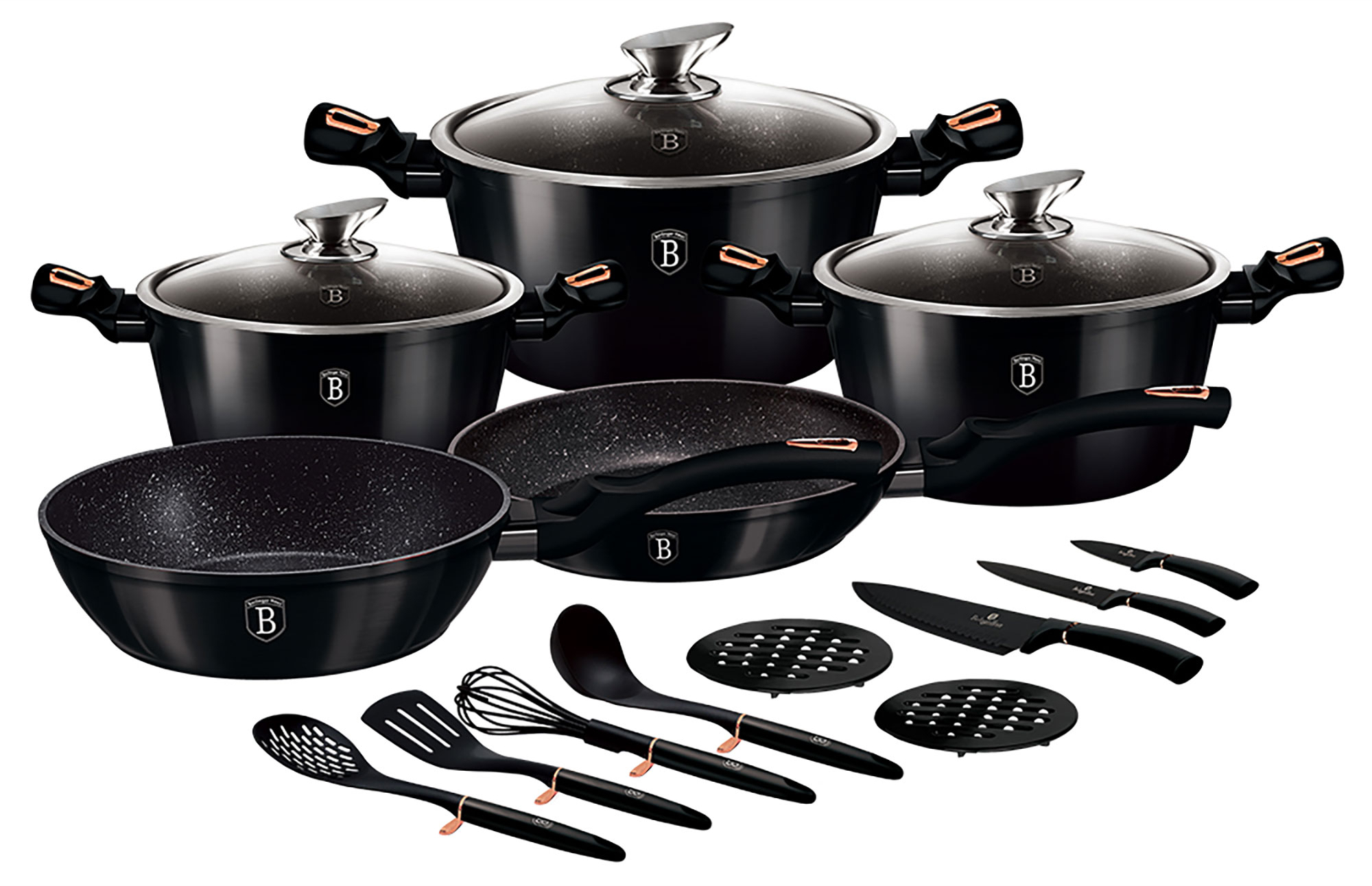 Berlinger Haus Shyny Black Batería Cocina Inducción 17 Piezas, An