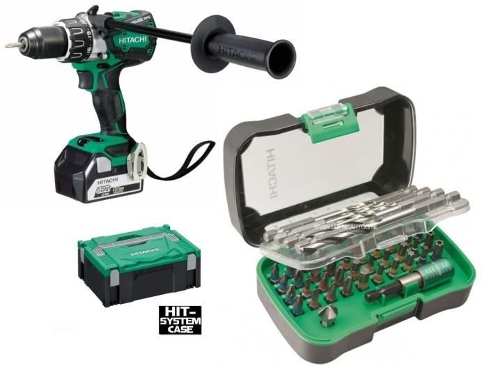 Hitachi Taladro atornillador de percusión HITACHI + caja H