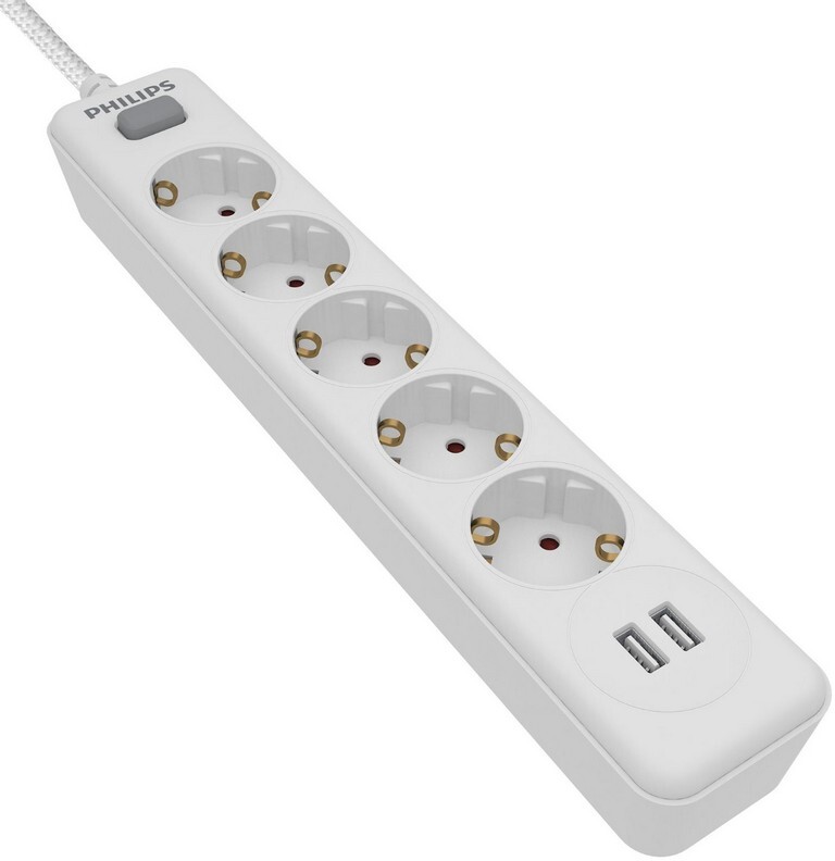 Philips SPN3052WA/10 Regleta 5 Tomas y 2 puertos USB de 2,