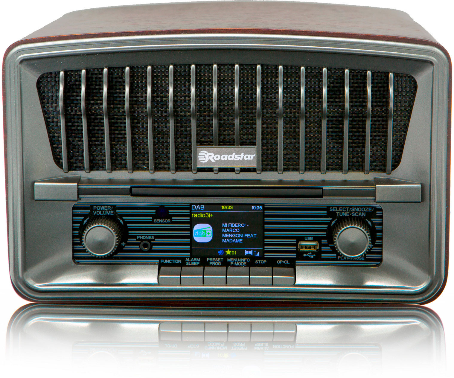 Radio Vintage Digital dabdab+fm reproductor cdmp3 bluetooth usb mando distancia madera roadstar hra270cdmp3cd+bt hra270cd+bt stereo auxin