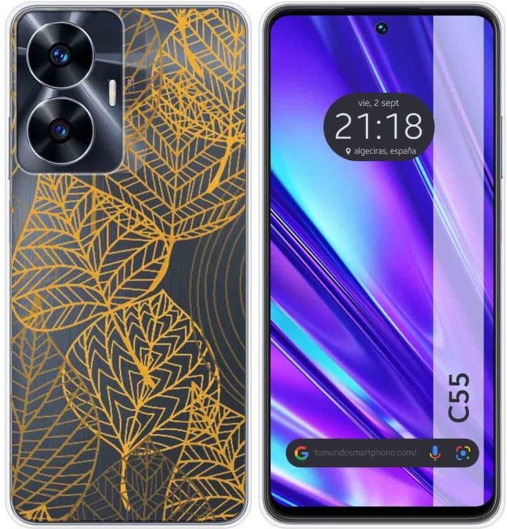 Tumundosmartphone Funda Silicona Transparente Realme C55 Hojas