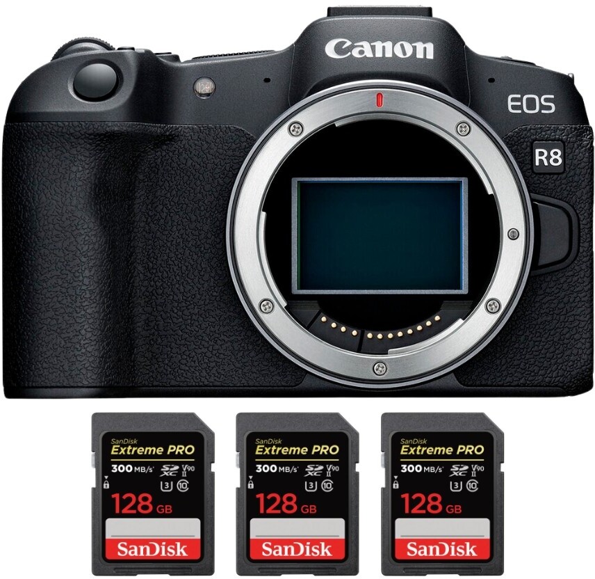 Canon EOS R8 + 3 SanDisk 128GB Extreme PRO UHS-II SDXC 3