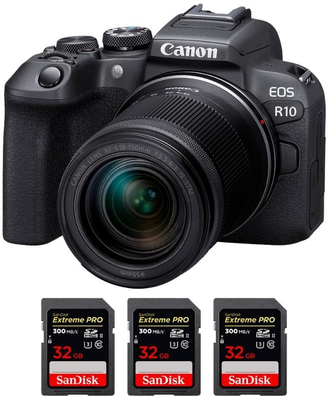 Canon EOS R10 + RF-S 18-150mm F4.5-6.3 IS STM + 3 SanDis