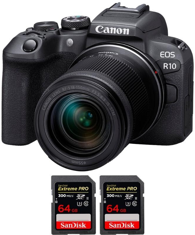 Canon EOS R10 + RF-S 18-150mm F4.5-6.3 IS STM + 2 SanDis