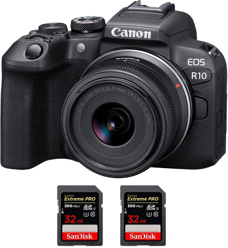 Canon EOS R10 + RF-S 18-45mm F4.5-6.3 IS STM + 2 SanDisk