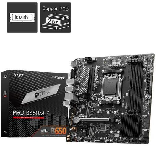 MSI Placa base msi am5 pro b650m-p atx 4xddr5 6xsata6