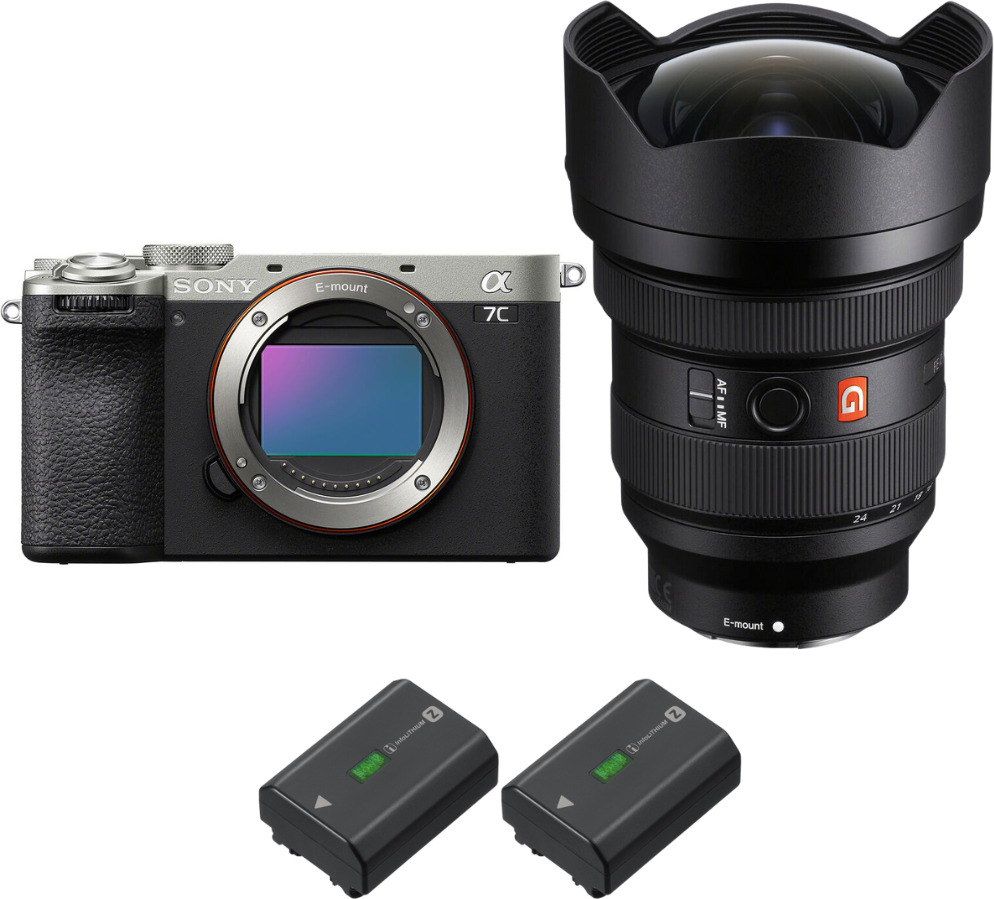 Sony A7C II Silver + FE 12-24mm f/2.8 GM + 2 NP-FZ100 +