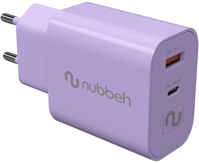 Nubbeh Cabeza de carga 30W USB Tipo C + USB QC 3.0