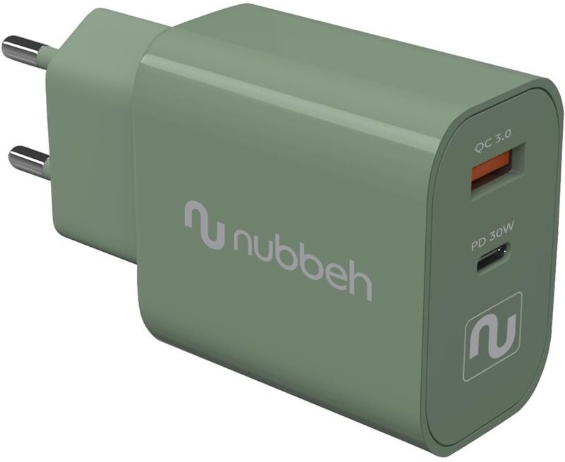 Nubbeh Cabeza de carga 30W USB Tipo C + USB QC 3.0