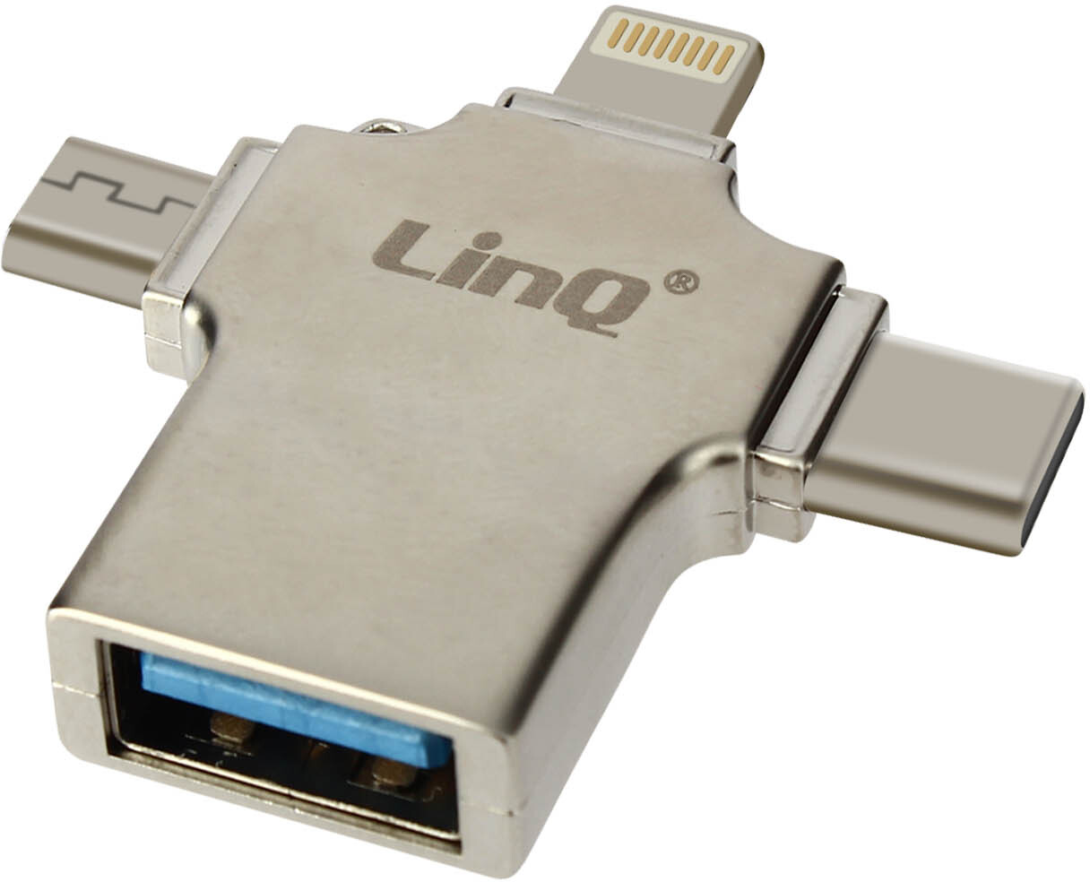 LinQ Adaptador OTG 3 en 1 Lightning, USB-C y Micro-USB