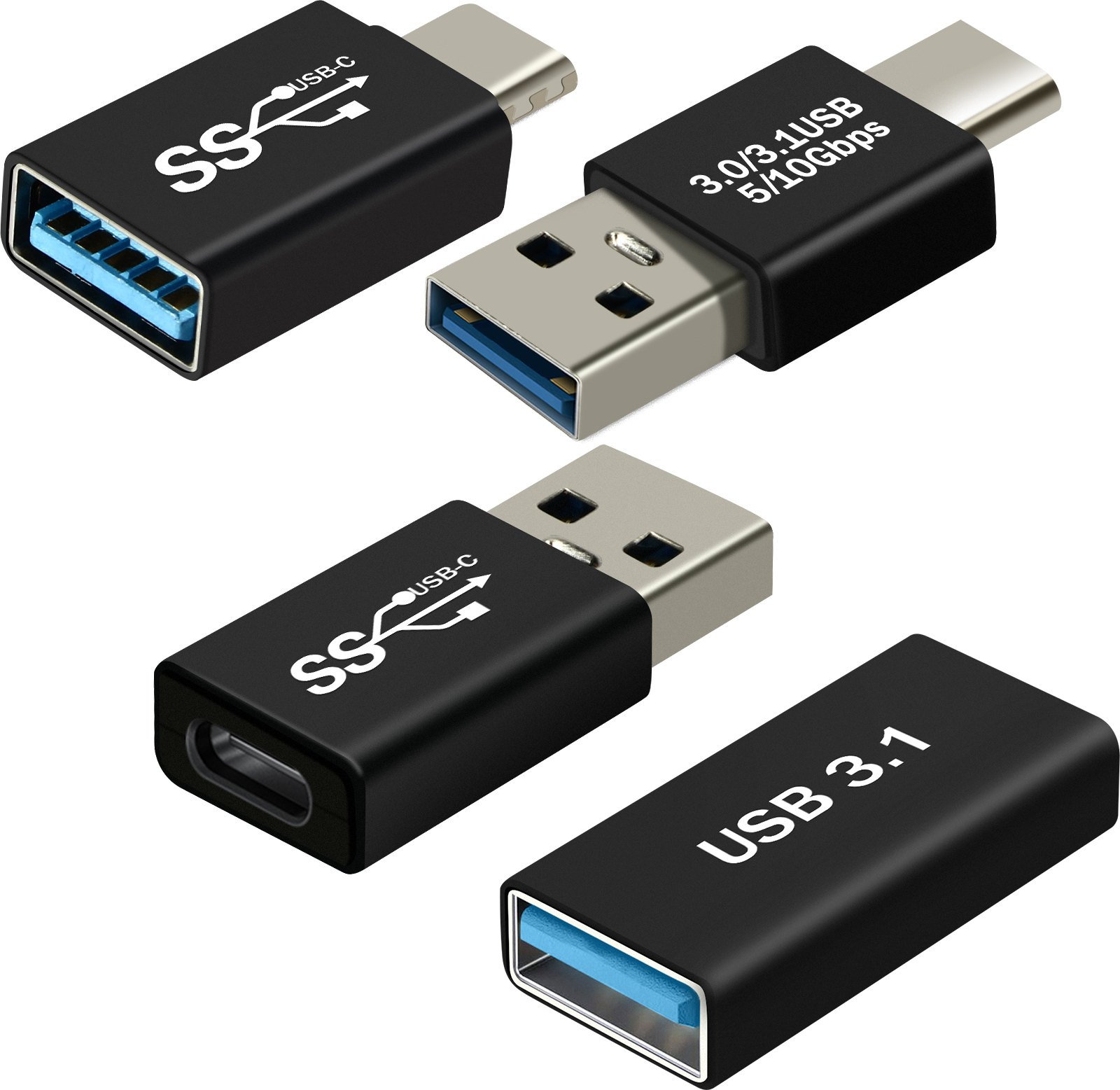 Adaptador USB C + USB, Pack de 4 adaptadores OTG cable hembra, Negro