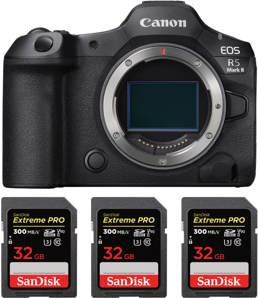 Canon EOS R5 Mark II + 3 SanDisk 32GB Extreme PRO UHS-II