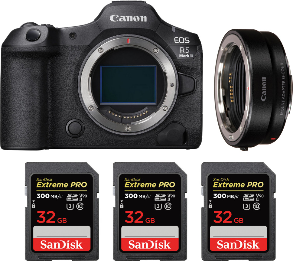 Canon EOS R5 Mark II + EF-EOS R + 3 SanDisk 32GB Extreme