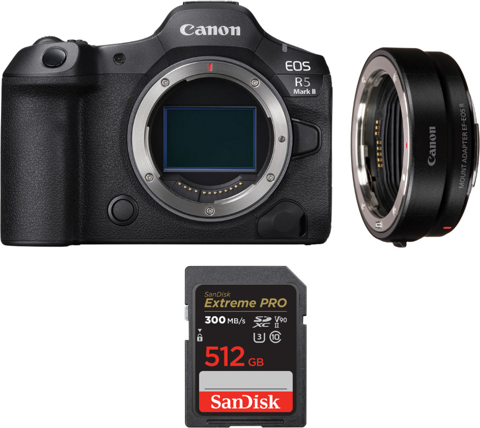 Canon EOS R5 Mark II + EF-EOS R + 1 SanDisk 512GB Extrem