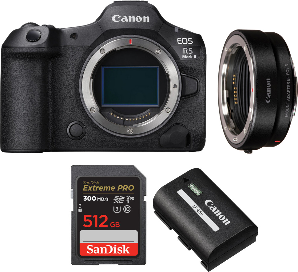 Canon EOS R5 Mark II + EF-EOS R + 1 SanDisk 512GB Extrem