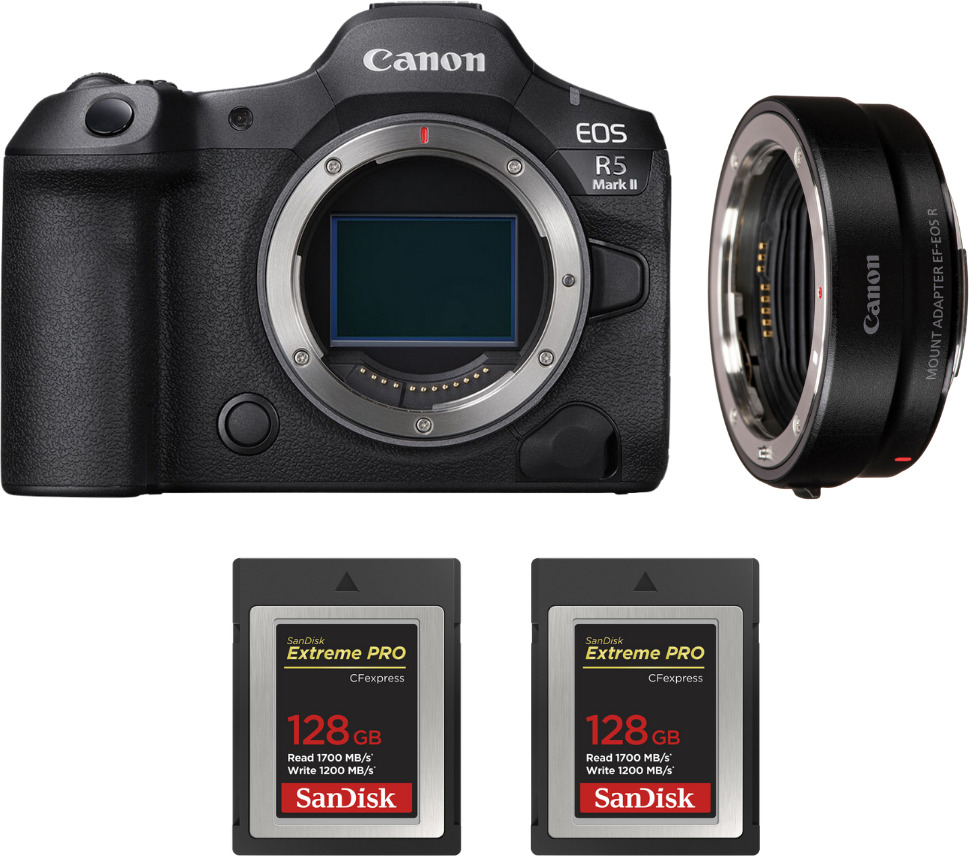 Canon EOS R5 Mark II + EF-EOS R + 2 SanDisk 128GB Extrem