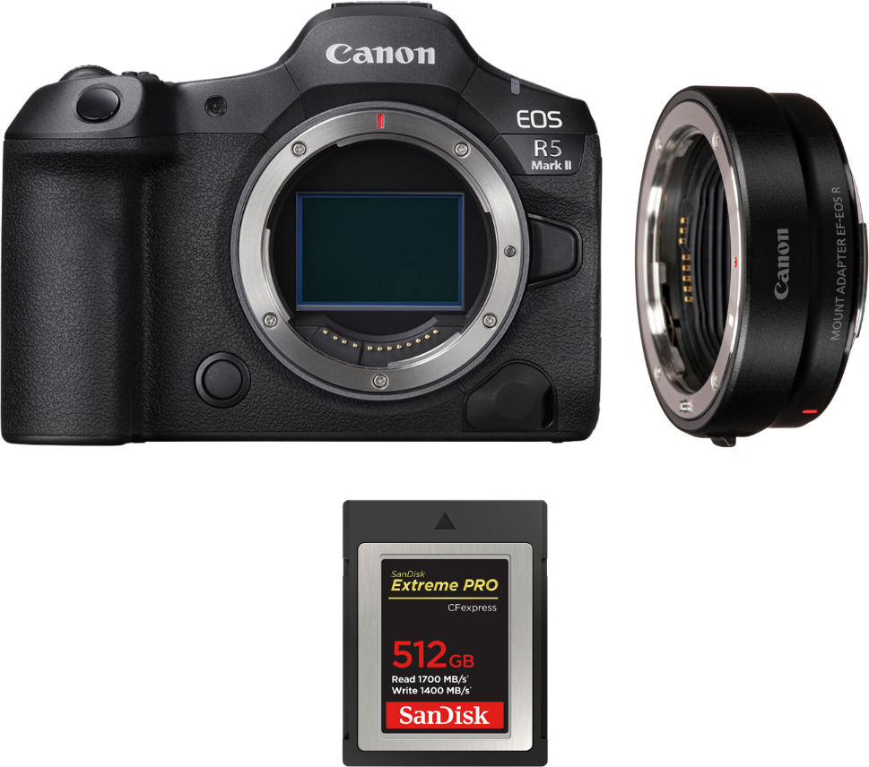 Canon EOS R5 Mark II + EF-EOS R + 1 SanDisk 512GB Extrem