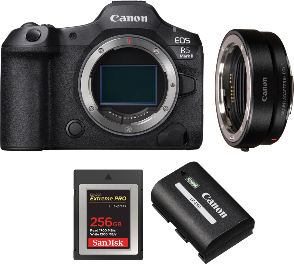 Canon EOS R5 Mark II + EF-EOS R + 1 SanDisk 256GB Extrem