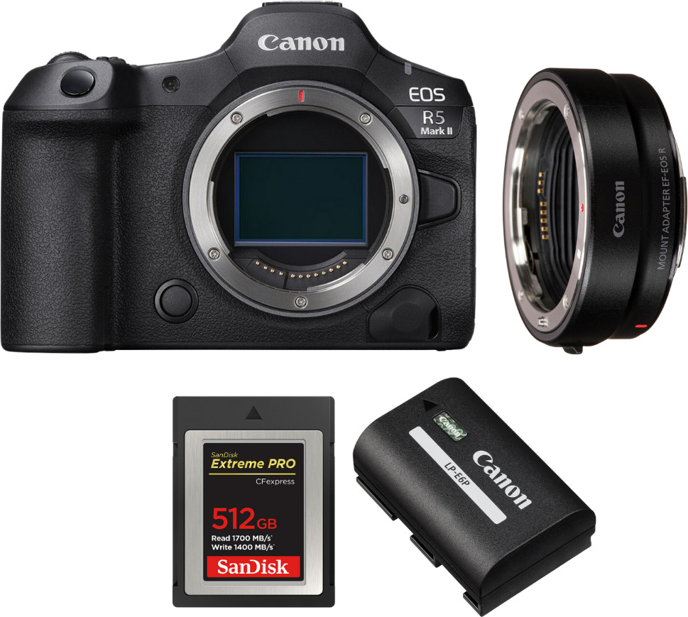 Canon EOS R5 Mark II + EF-EOS R + 1 SanDisk 512GB Extrem