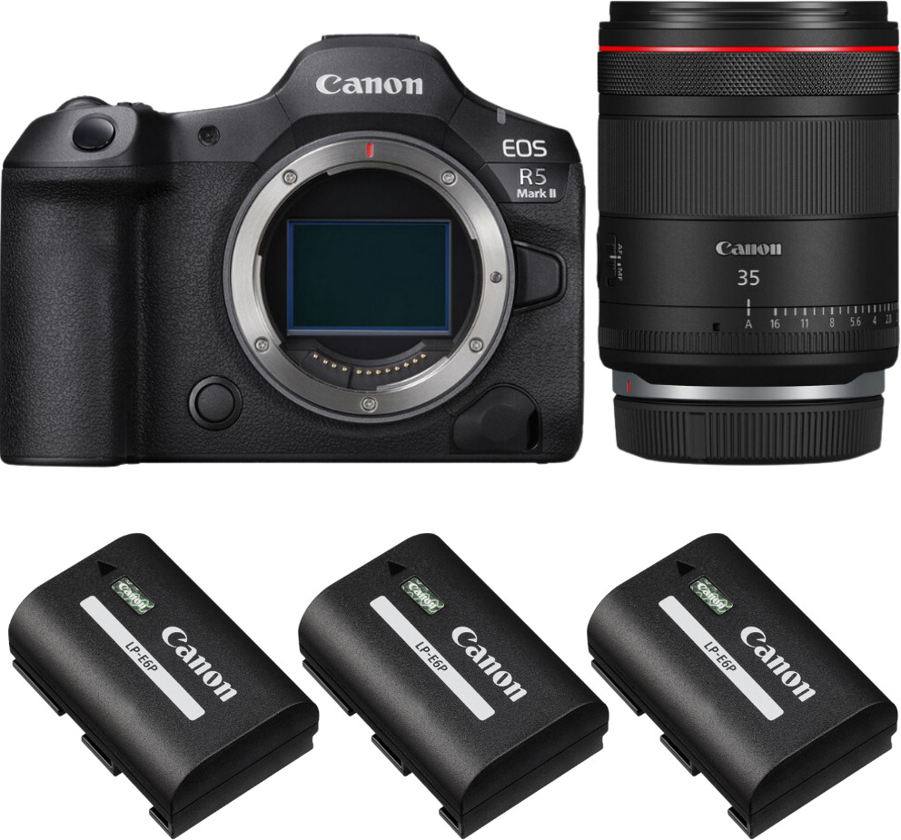 Canon EOS R5 Mark II + RF 35mm f/1.4 L VCM + 3 LP-E6P +