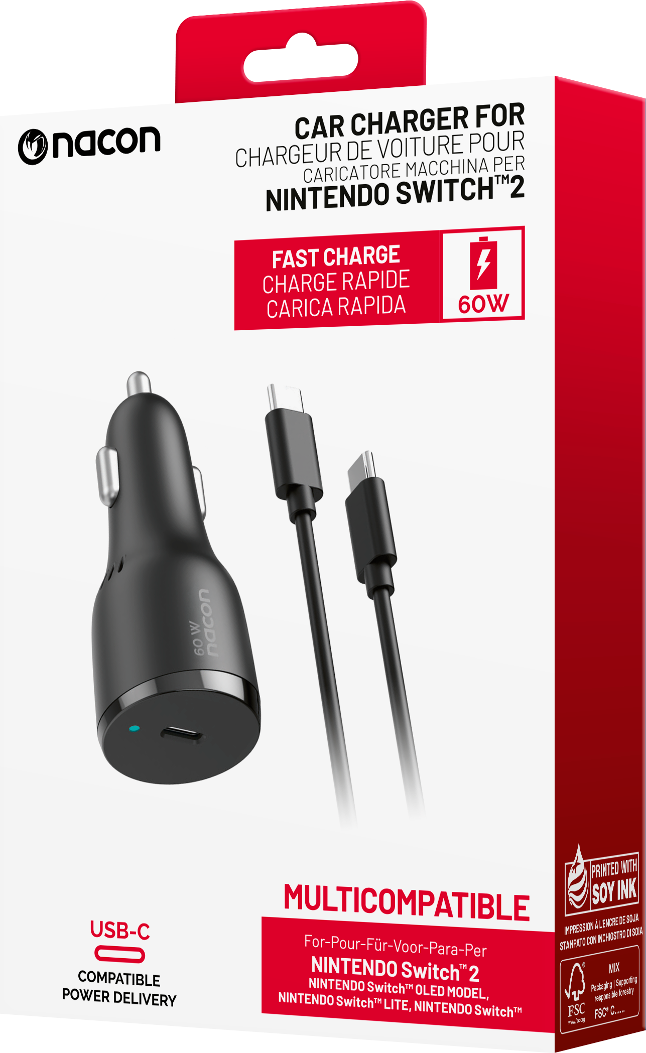 NACON Cargador coche para Nintendo Switch 2 y Switch nac