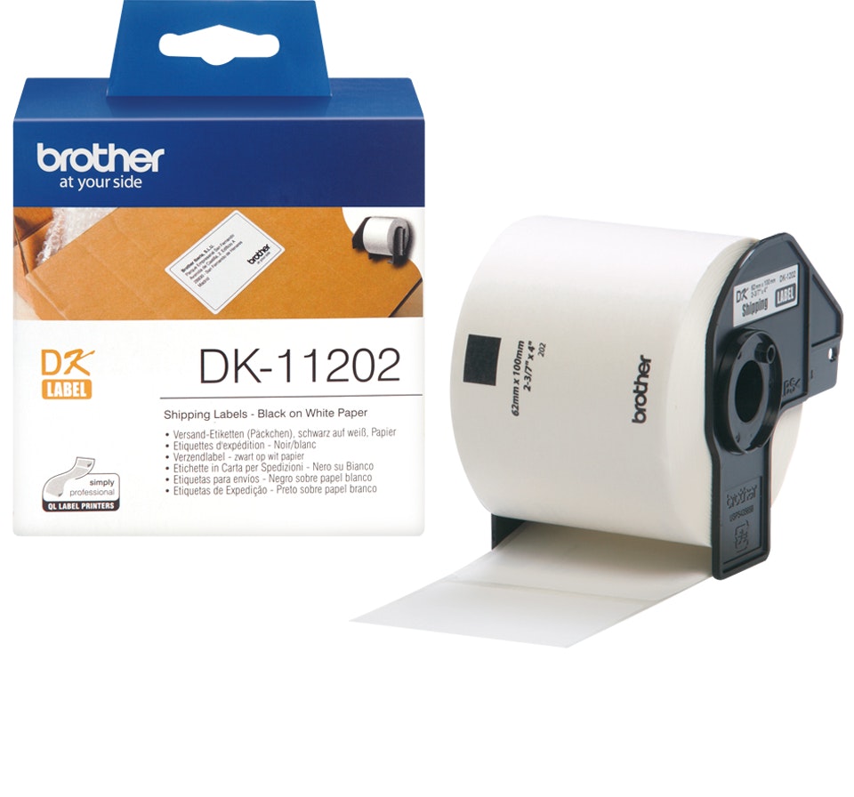 Consumible Original Brother dk11202 etiquetas precortadas para papel envios negro sobre bla cinta de 62mmx100mm 300 unidades adhesiva tamaño 62x100