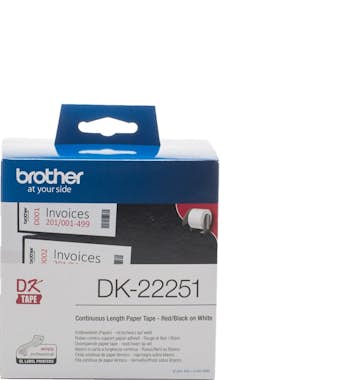 Consumible Original Brother dk22251 cinta continua de papel con negro y rojo blanca para impresoras etiquetas ql ancho 62 mm. longitud 1524m rollo sobre black and