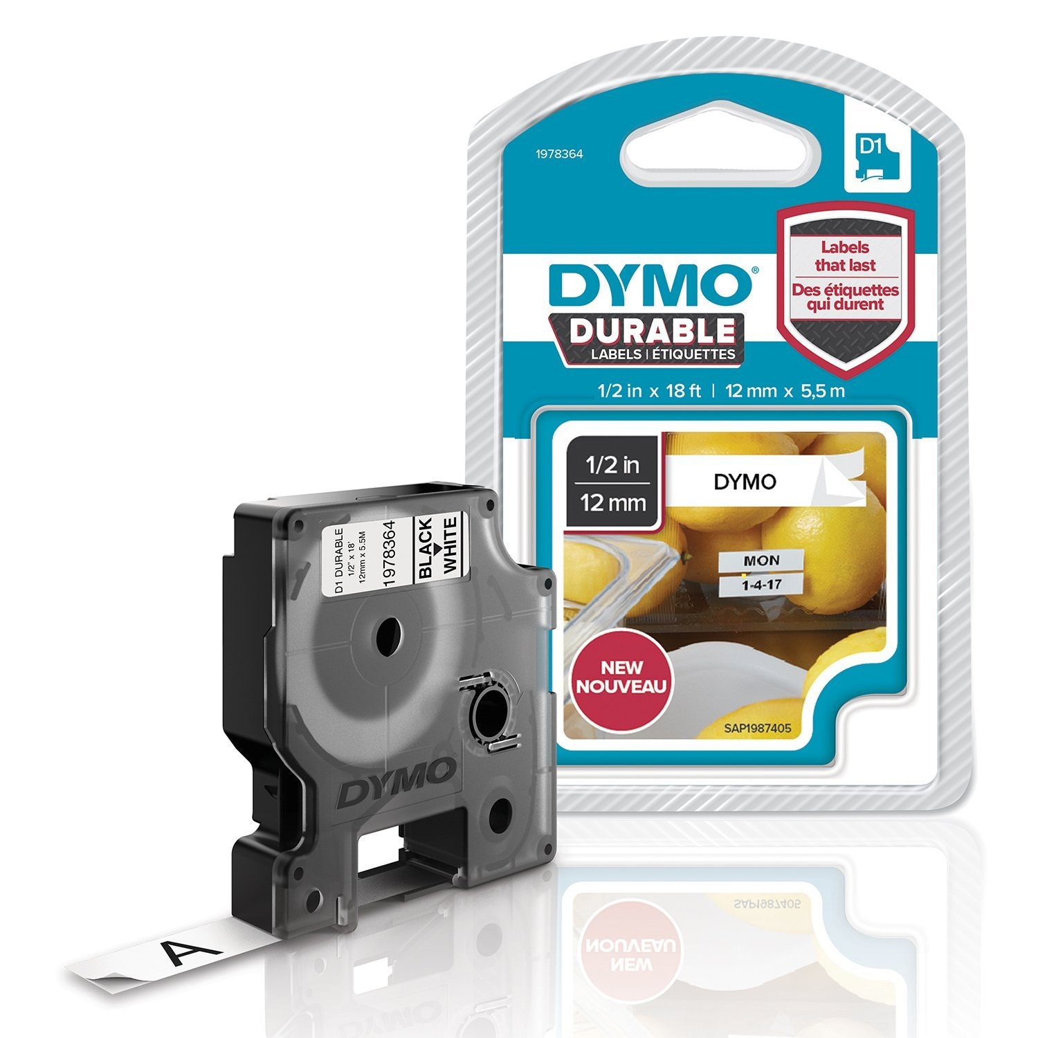 Dymo D1 Cinta de etiquetado resistente para labelmanager rotuladoras con en negro y fondo blanco 12 ancho x 55 largo 1978364 12mmx55m 12mm 5.5m