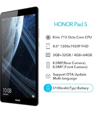 Honor Tablet Tab 5 Wifi 8"" 64GB+4GB RAM Gris