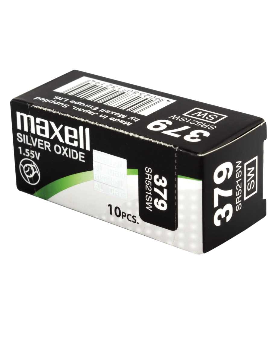 Pila Boton Oxido de plata 379 sr521sw caja 10 para reloj maxell 18293000
