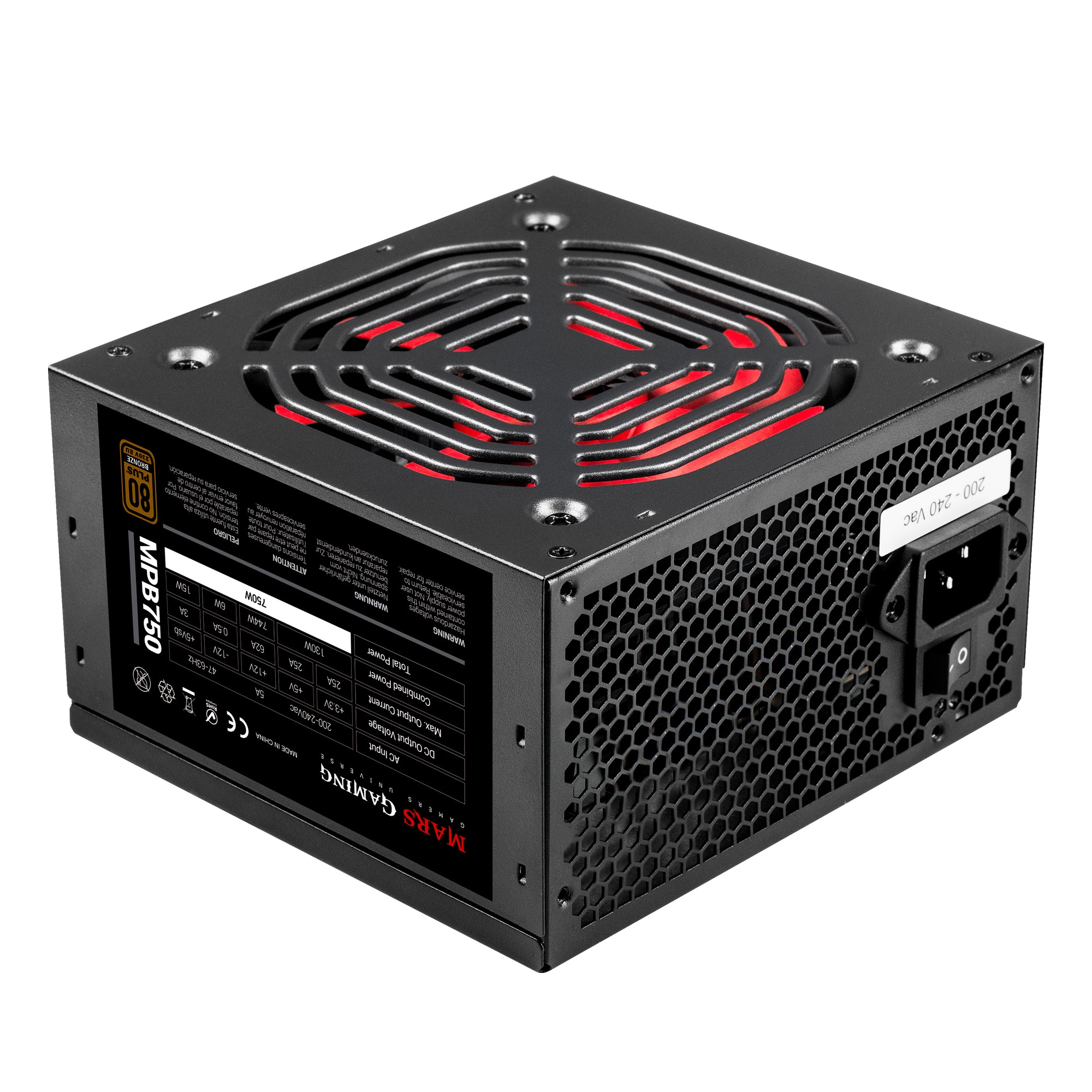 Mars Gaming MPB750 unidad de fuente de alimentación 750 W ATX Negro, Rojo