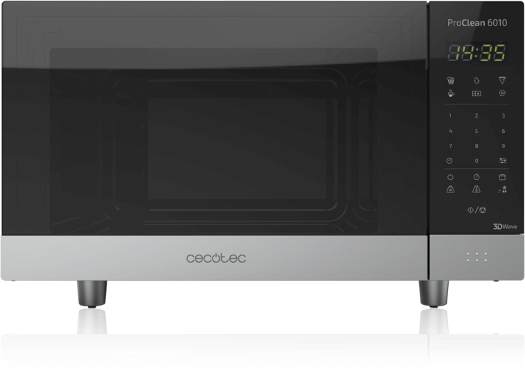 Cecotec ProClean 6010 - Microondas Digital ProClean 6010 con Revestimiento Ready2Clean, Tecnología 3DWave, 800 W, 23l, Acero Inox, 8 Programas predeterminados