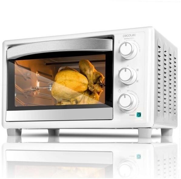 Cecotec Bake&Toast 690 Horno Convección de Sobremesa, Capacidad de 30 litros, 1500 W, 5 Funciones, Temperatura hasta 230ºC y Tiempo hasta 60 minutos, Incluye Rustidor, Acero Inoxidable, Blanco